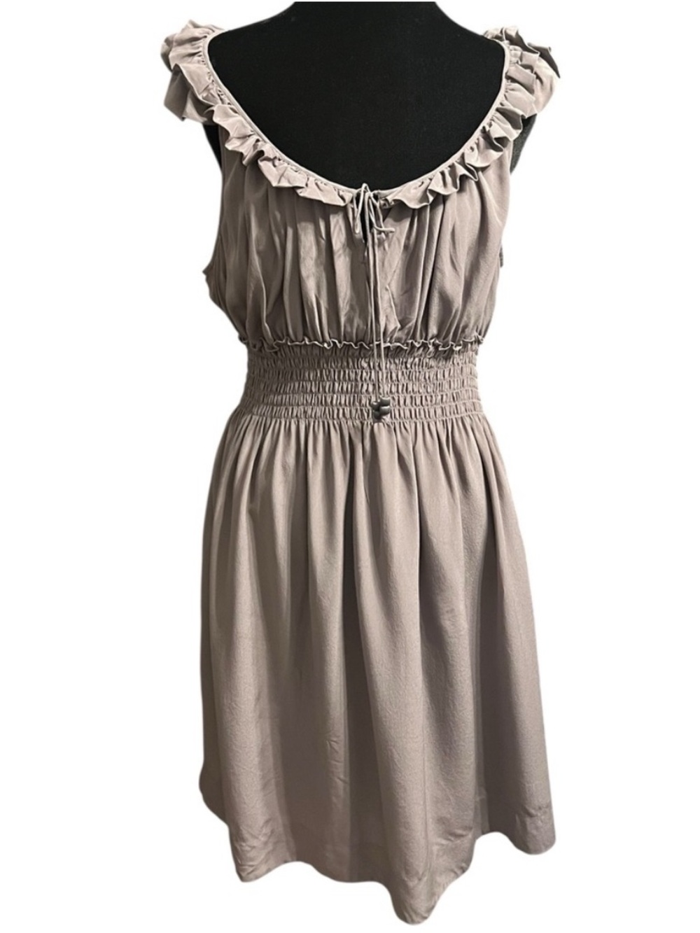Floreat Gray/taupe 100% Silk Ruffled Mini Dress M